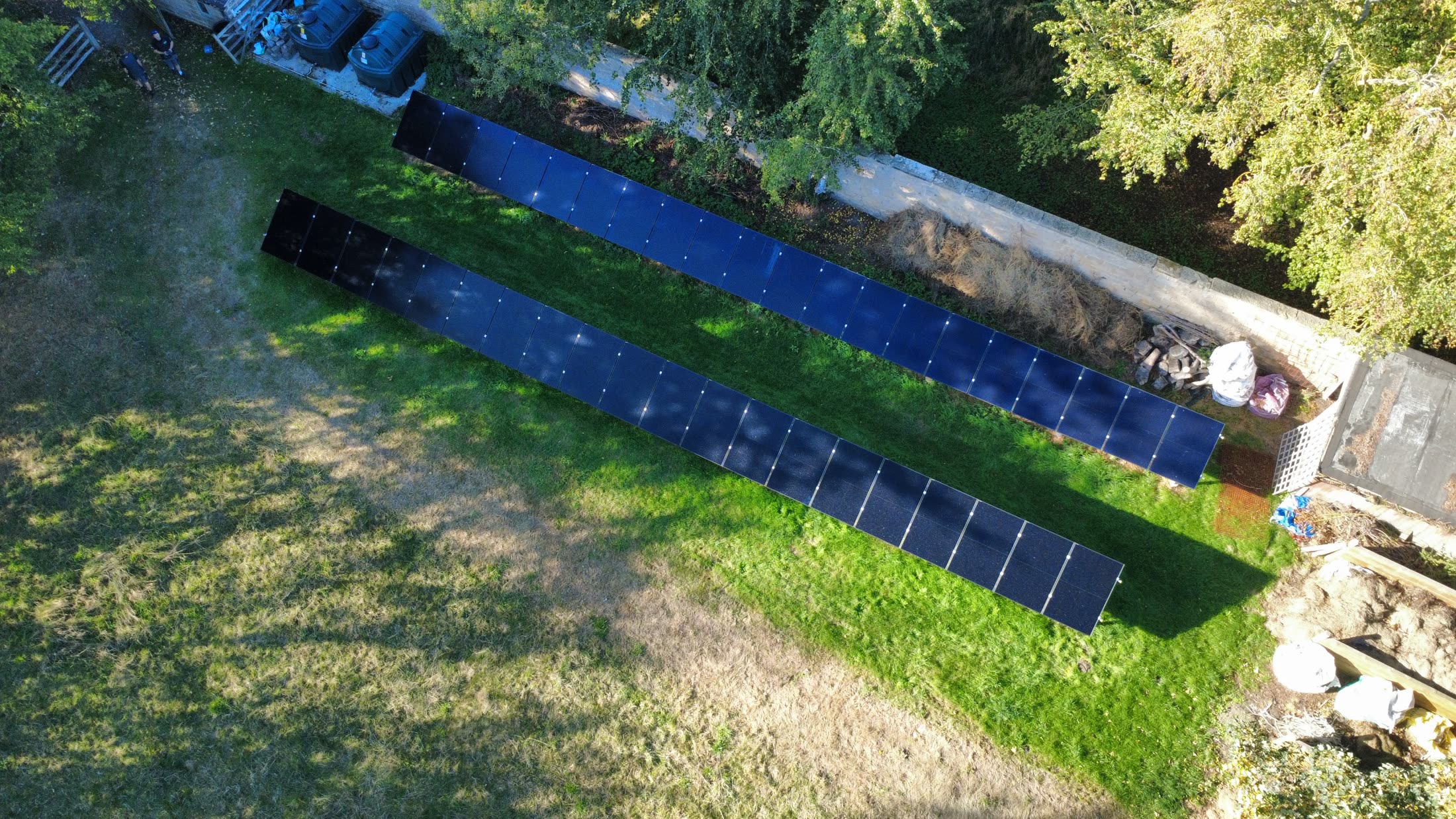 Overhead aerial view of the 18.2 kWp North Deighton solar array