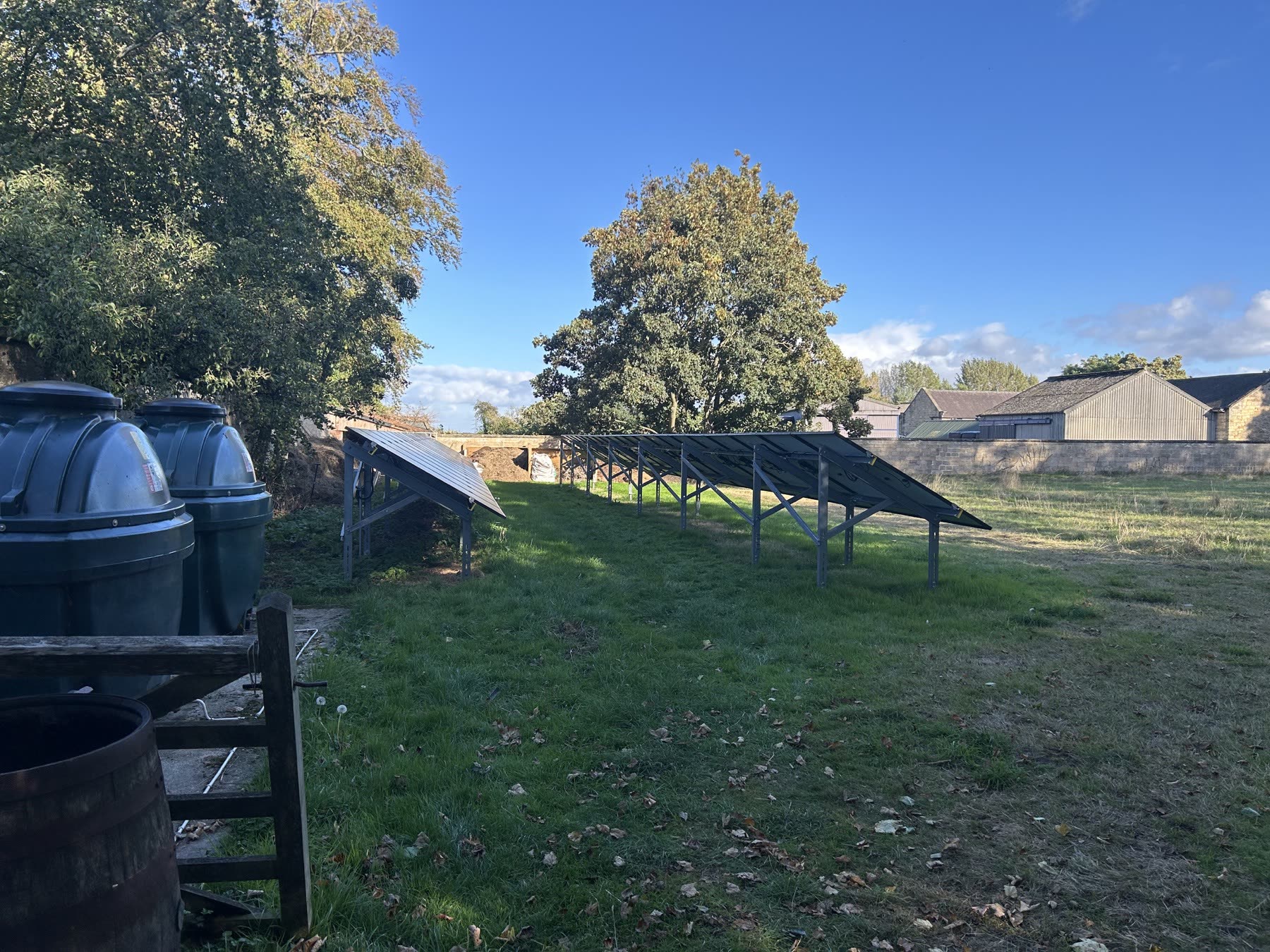 Rear view showing the galvanised Solarport ground-mount structure