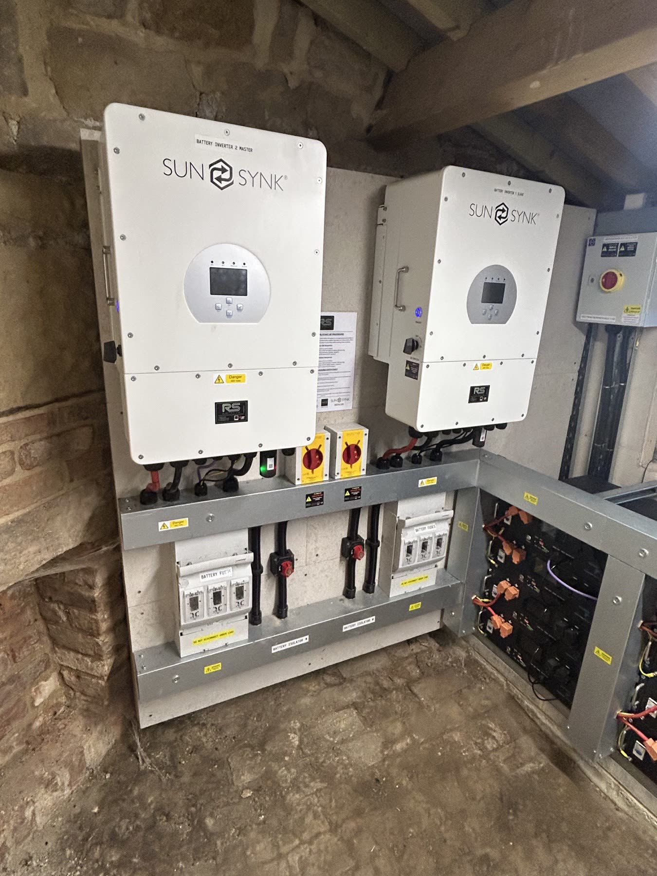 Sunsynk three-phase hybrid inverter installation with galvanised containment